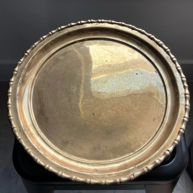 Vintage Engraved Brass Christmas Tray With Faux Bamboo Accent "Love Mom" For Sale - Image 9 of 9