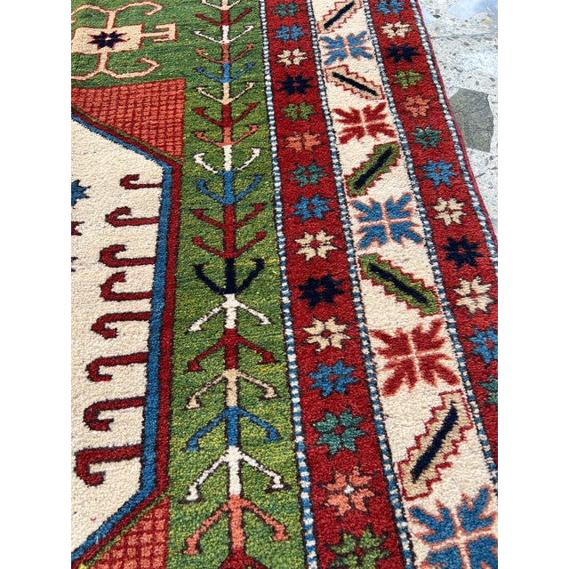 Textile Caucasian Fachralo Kazak Octagon Medallion Hand-Knotted Wool Rug - 4'9" X 6'6" For Sale - Image 7 of 10