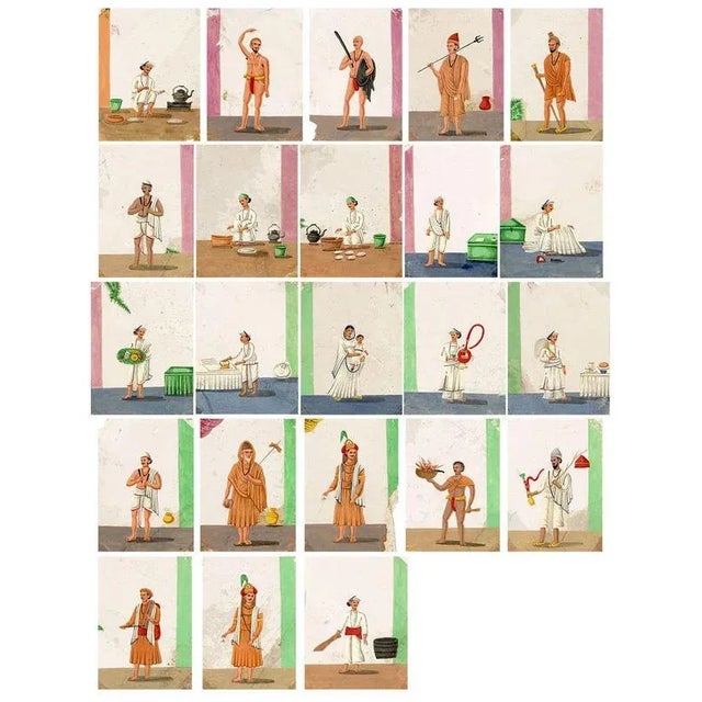 An original 19th-century set of 23 Indian gouache paintings on transparent mica.A vivid, finely painted set of twenty-...