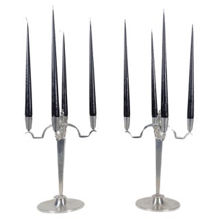 Art Deco Sculptural Candleholders in Pewter, Sweden, 1940s, Set of 2 For Sale