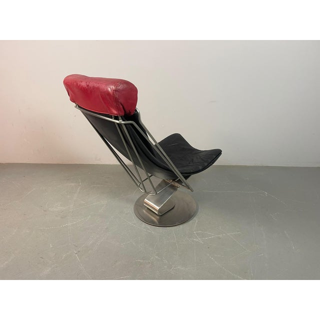 Mid-Century Modern Danish Interdane Lounge Chair in Black and Red Leather by Oluf Lund for Trio-Line, Denmark, 1990s For Sale - Image 4 of 17