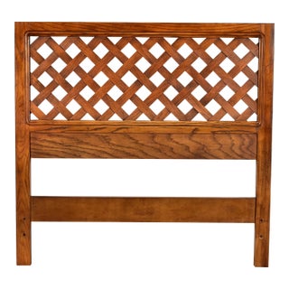 Henredon Mid-Century Modern Carved Oak Woven Front Twin Headboard, Circa 1970s For Sale