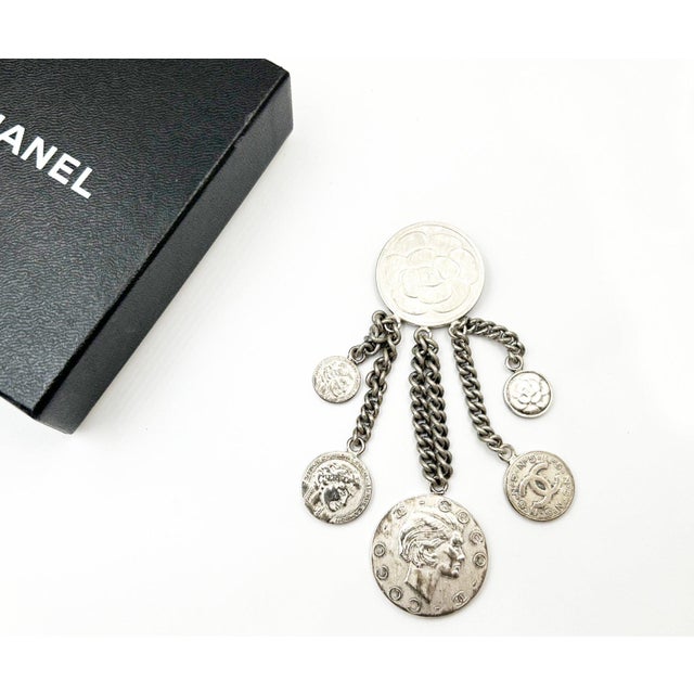 Chanel Rare Rustic Silver CC COCO Coin Brooch *Marked 08 *Made in France *Comes with the original box - It is...