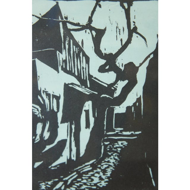 Jacob Pins German Israeli Woodcut Expressionist Print Village Street With Tree For Sale - Image 4 of 8