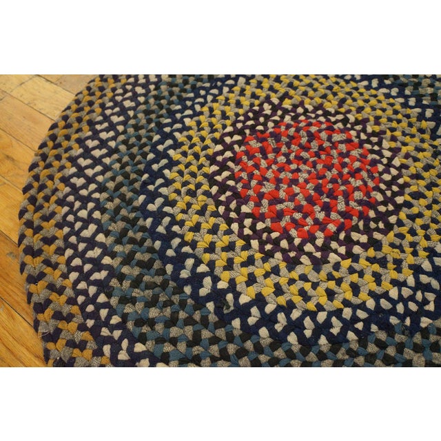 American Amazing Round Tan Camel Color With Geometric Design Antique American Braided Rug For Sale - Image 3 of 9