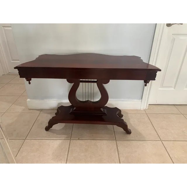 Victorian Late 20th Century Victorian Style Mahogany Harp Lyre Console Table For Sale - Image 3 of 8