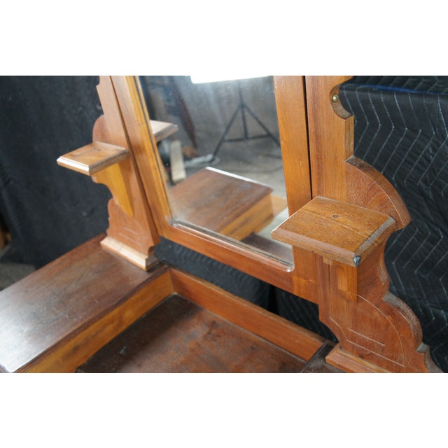 Wood Antique Victorian Eastlake Walnut Marble Top Dresser Glove Box Shaving Mirror For Sale - Image 7 of 12