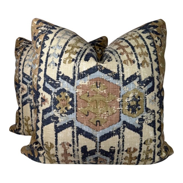Gp & J Baker "Kilver" in Indigo 22" Pillows-a Pair For Sale