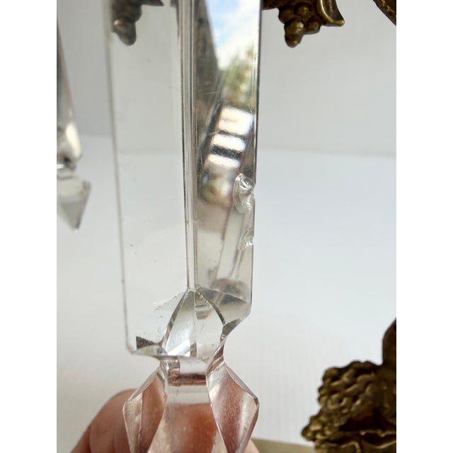 Antique Brass Soldier Victorian 3 Arm Girandole Candlestick With Marble Base & Prisms For Sale - Image 9 of 17