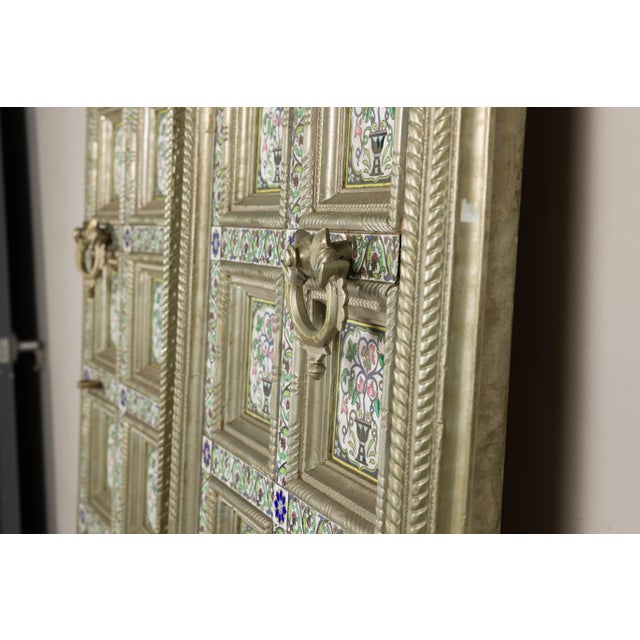 Early 20th Century Pair of Antique Indian Decorative Panels with Painted Tin Insets For Sale - Image 5 of 18