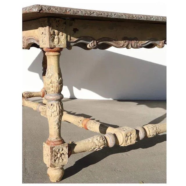 French Mid 19th Century French Henri II Painted Oak Library / Desk / Dining Table For Sale - Image 3 of 13