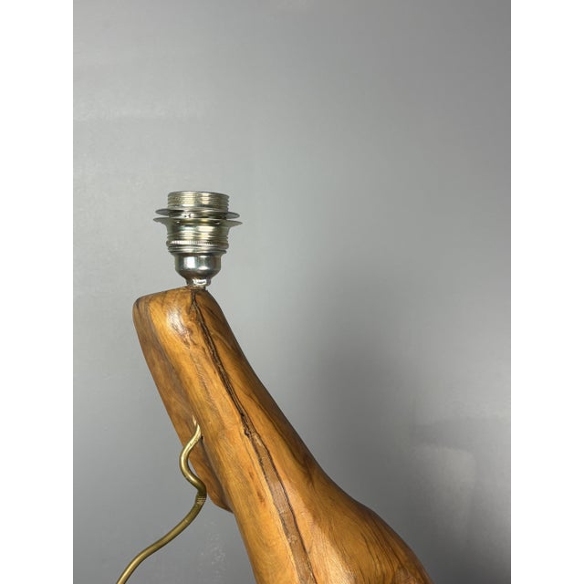 Mid-Century Brutalist French Olive Wood Table Lamp, 1950s For Sale - Image 7 of 13