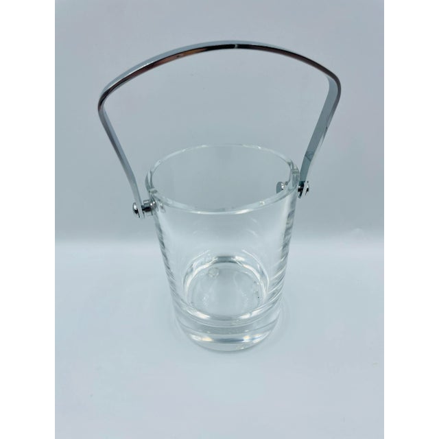 Transparent Sevres France Mid-Century Petite Round Ice Bucket With Chrome Handle For Sale - Image 8 of 13