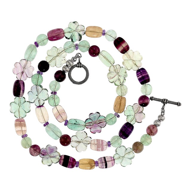 Ajd 25 Inch Multi Color Fluorite Necklace For Sale