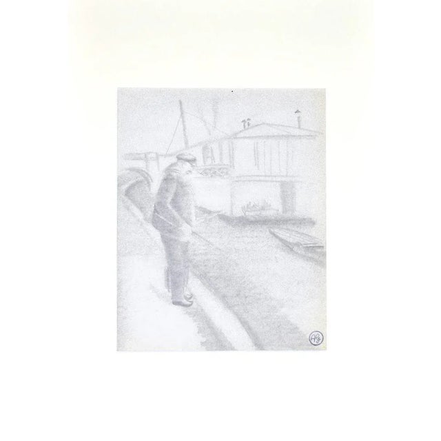 Unknown - Fishing - Original Pencil on Paper - Early 20th Century For Sale - Image 3 of 3