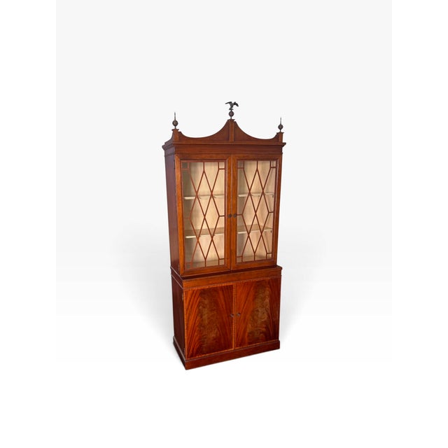 F Antique American Federal Mahogany Breakfront Display Cabinet.