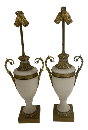 1930s French Opaline Glass Table Lamps - Pair