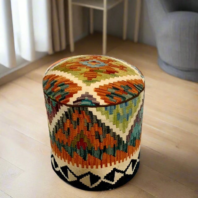 Our unique kilim rug stools are made from 100% wool rugs. A kilim rug is a decorative flat weave rug that has no pile....