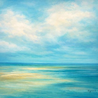 Abstract Shoreline Horizon Coastal Seascape – Original Painting by Ryan C., Unstretched For Sale