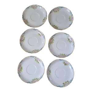 Antique Hutschenreuther Selb Lhs Bavaria Pink Roses & Gold Trim Hand Painted Saucer- Set of 6