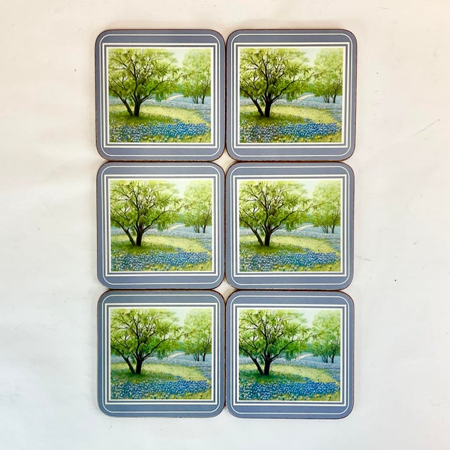 American 1970s Vintage Boho Chic Texas Bluebonnet Coasters - Set of 6 For Sale - Image 3 of 10