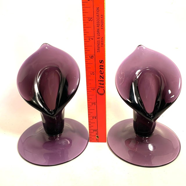 Circa 1900 Amethyst Glass Jack-in-the-Pulpit Bud Vase Pair For Sale - Image 11 of 11