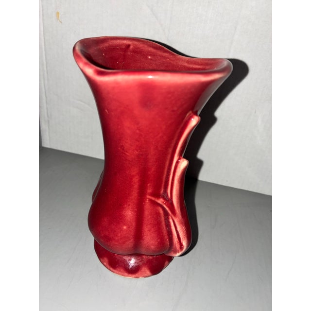 1940’s Rare Vintage McCoy Petal Leaf Flared Vase - Mauve Burgundy Gloss Glaze For Sale - Image 11 of 12
