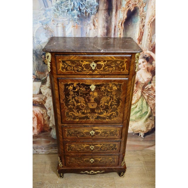 19th Century 19th Century Secretary Desk in Marquetry of Fine Woods For Sale - Image 5 of 8