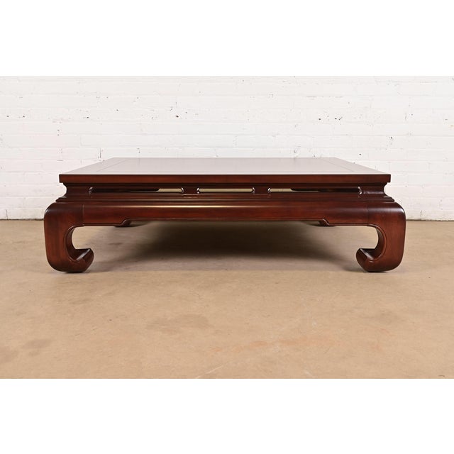Mid-Century Modern Henredon Mid-Century Hollywood Regency Chinoiserie Carved Mahogany Coffee Table, Newly Refinished For Sale - Image 3 of 13