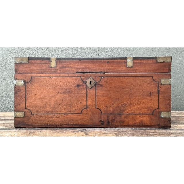 Vintage Campaign Wood Box With Brass Detail For Sale In West Palm - Image 6 of 13