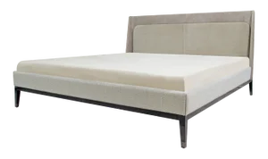 Italian Bed in Nubuck and Quinoa Boucle Fabric with Wooden Legs from Kabinet