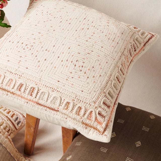 Maze is a fully hand embroidered pillow , with one of a kind beautiful handwork highlighting the borders in colorful tones...