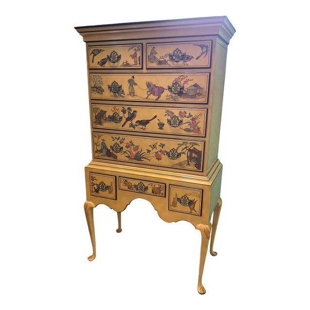 1970s Vintage Baker Chinoiserie Highboy For Sale