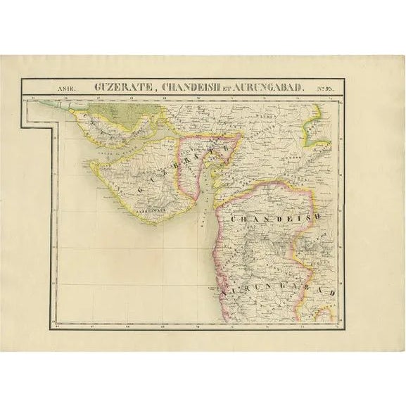Antique Map of the Region of Gujarat and Mumbai in India, 1825 For Sale