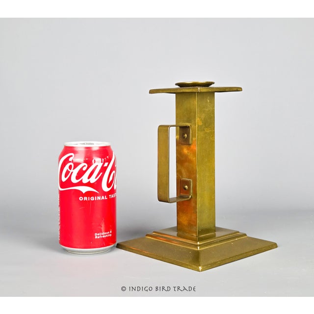 Antique Art Deco Brass Candlestick Holder With Handle Possibly by Bradley & Hubbard For Sale In Greenville, SC - Image 6 of 7