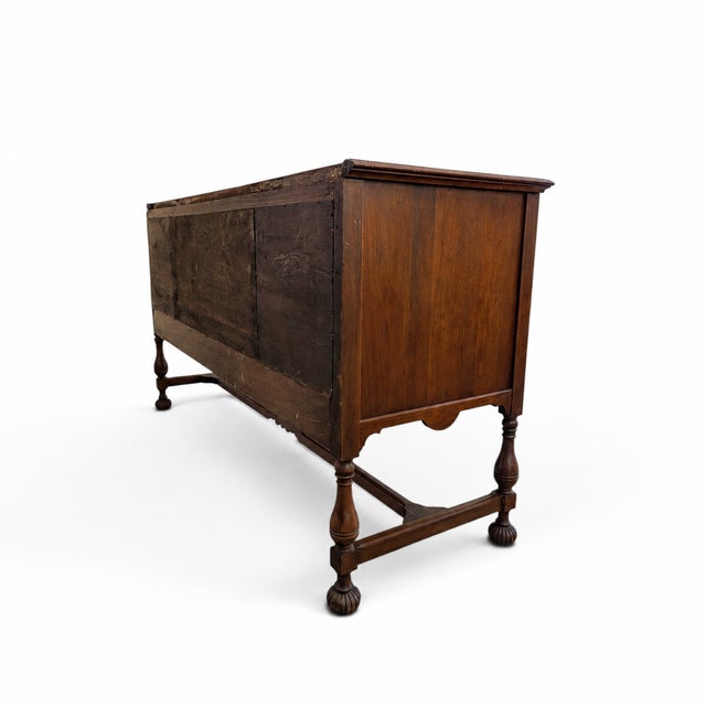 Antique Jacobean Revival Figured Wood Sideboard With Carved Medallions For Sale - Image 11 of 18