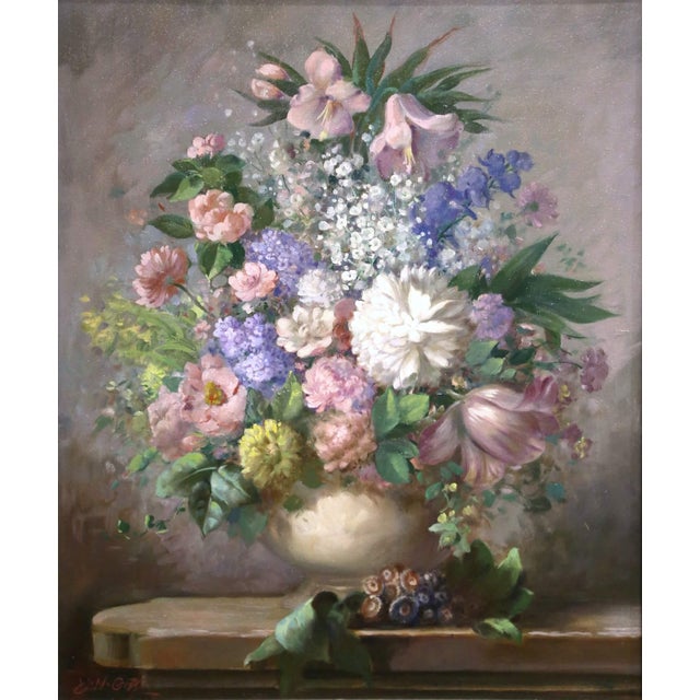 Pair Mid-Century Floral Still Life Oil Painting Pendants by John W. Orth For Sale - Image 4 of 13