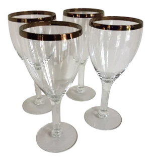 Vintage Crystal Gold Banded Rim Water Glasses - Set of 4