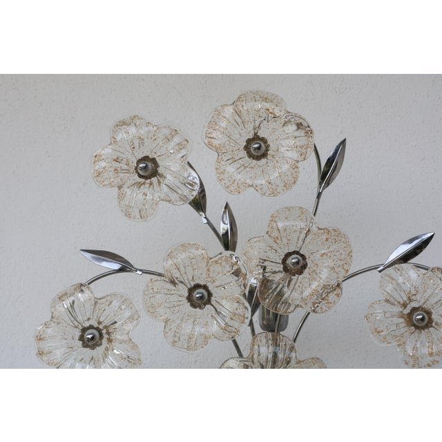 1970s Italian Large Size Gold and Transparent Murano Glass Wall Light or Ceiling Light Flower For Sale - Image 4 of 17