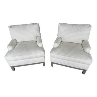 Pair of A. Rudin No. 681 Lounge Chairs Upholstered in Ivory/Beige Fabric For Sale
