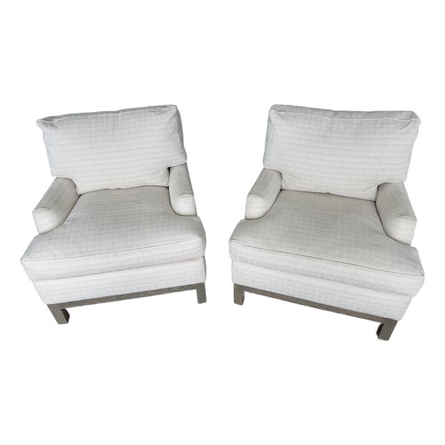 Pair of A. Rudin No. 681 Lounge Chairs Upholstered in Ivory/Beige Fabric For Sale