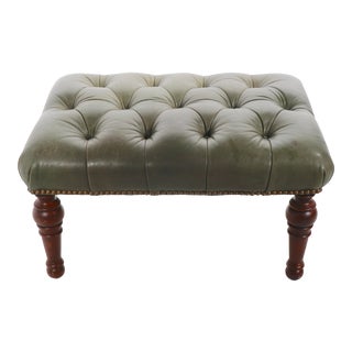 Tufted Leather Footstool Ottoman Stool Leopold by Stickley For Sale