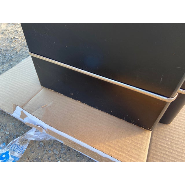 Glass Postmodern Side End Coffee Table With Mirror Top & Black Lacquered Pedestal Base For Sale - Image 7 of 15