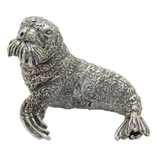 Large Vintage Italian Genuine Silver Walrus Figurine by Cerreti, 1960s For Sale