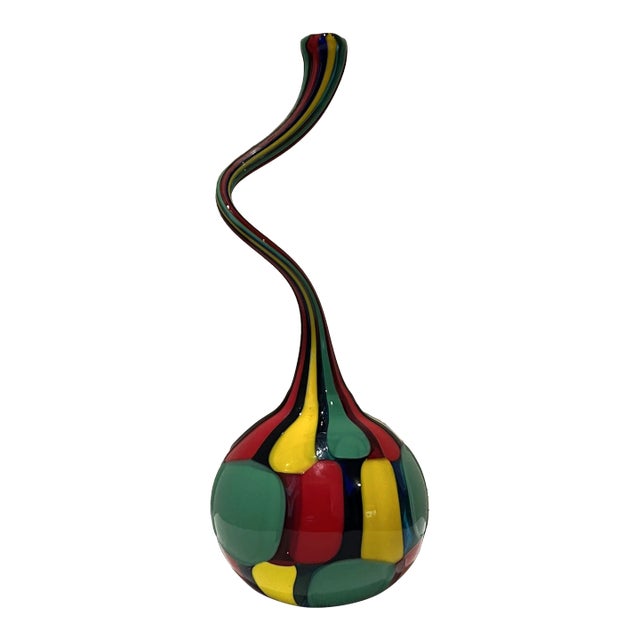 Vintage Hand Blown Glass Twisted Bottle Italy For Sale