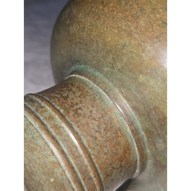 Metal Vintage Solid Bronze Pedestal Bowl With Aged Patina For Sale - Image 7 of 8