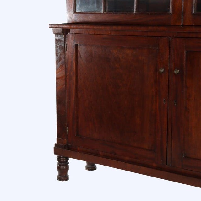 Traditional Oversized Antique Sheraton Flame Mahogany Step Back Cupboard C1830 For Sale - Image 3 of 18