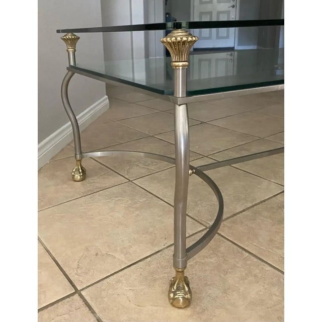 1960s Jansen Style Brass Steel Claw Feet Coffee Table For Sale In Palm Springs - Image 6 of 13