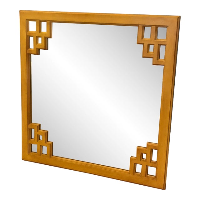 Large Mid-20th Century Asian-Style Wood Fretwork Wall Mirror For Sale