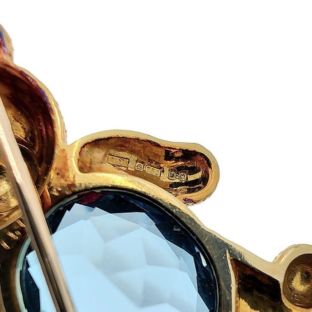 Early 21st Century 18k Gold Blue Topaz Teddy Bear Pin or Pendant For Sale - Image 5 of 5